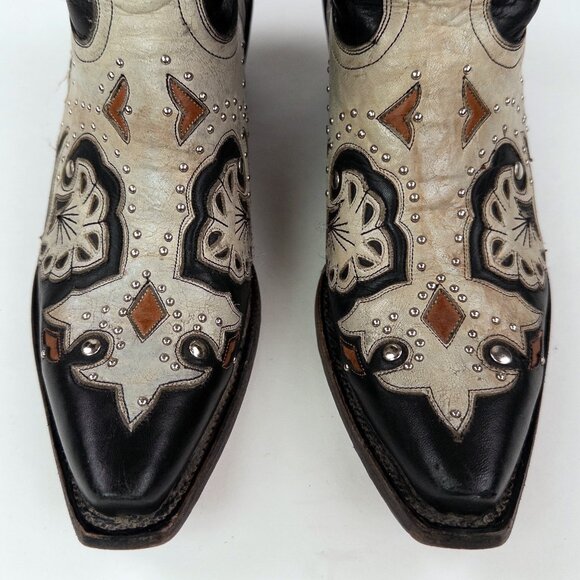 Lucchese 1883 Handmade Studded Fiona Black + Neutral Western Boots - Picture 3 of 8